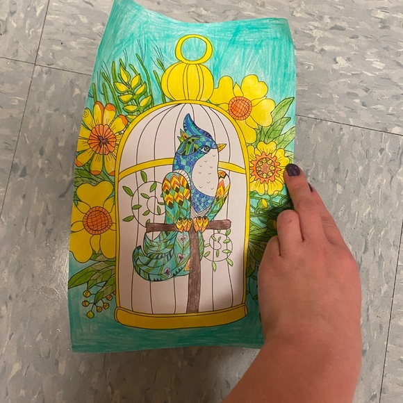 Picture of a Bird in a Birdcage with Yellow Flowers - Picture 3 of 3